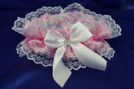 Подвязка для невесты атласно-кружевная розово-белая арт.019-034