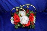 Свадебные кольца на машину с белыми и красными розами, арт. 122-532
