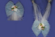 Свадебные украшения на машину, бант на капот и бант на задний бампер с голубой сеткой арт.119-072