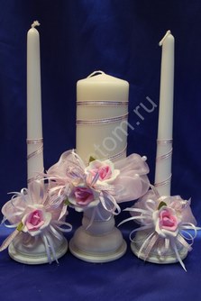 Набор из трех свечей бело-розовый арт.062-143