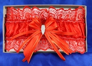 Подвязка кружевная красная  с бантом в коробочке арт. 019-090