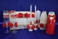 Свадебный набор красный, свадебные бокалы, семейный очаг, украшение на бутылки, семейный банк арт. 053-078