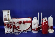 Свадебный набор бордовый, семейный банк, украшение на бутылки, семейный очаг, свадебные бокалы, нож и лопатка арт. 053-074