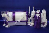 Свадебный набор фиолетовый, семейный банк, украшение на бутылки, семейный очаг, свадебные бокалы арт. 053-069