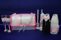 Свадебный набор розовый, семейный банк, украшение на бутылки, семейный очаг, свадебные бокалы арт. 053-067