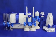 Свадебный набор синий, семейный банк, украшение на бутылки, семейный очаг, свадебные бокалы арт. 053-061