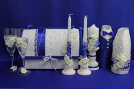 Свадебный набор синий, семейный банк, украшение на бутылки, семейный очаг, свадебные бокалы арт. 053-024