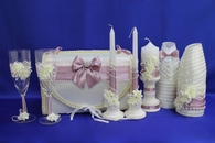 Свадебный набор пудровый, семейный банк, украшение на бутылки, семейный очаг, свадебные бокалы арт. 053-021