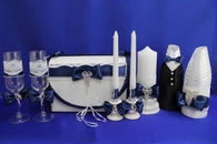 Свадебный набор темно-синий, семейный банк, украшение на бутылки, семейный очаг, свадебные бокалы арт. 053-020