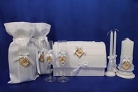 Свадебный набор белый, семейный банк, украшение на бутылки, семейный очаг, свадебные бокалы арт. 053-016