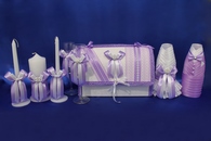 Свадебный набор сиреневый, семейный банк, украшение на бутылки, семейный очаг, свадебные бокалы арт. 053-011
