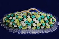Свадебные кольца на машину жемчуг с белыми и бирюзовыми розами и гортензией арт. 122-132