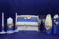 Свадебный набор синий (Сундучок, Одежда на шампанское, Свечи, Бокалы, ) арт. 053-198
