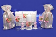 Свадебный набор розовый (сундучок, одежда на шампанское, свечи, бокалы) арт. 053-217