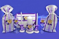 Свадебный набор фиолетовый (сундучок, одежда на шампанское, свечи, бокалы) арт. 053-218