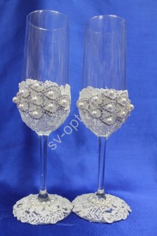 Свадебные бокалы ручной работы с брошкой арт. 045-162