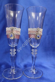 Свадебные бокалы ручной работы с брошкой арт. 045-164