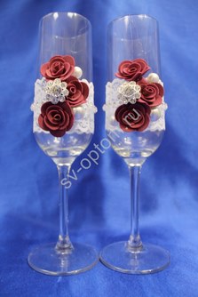 Свадебные бокалы ручной работы с брошкой и латексными розами арт. 045-168
