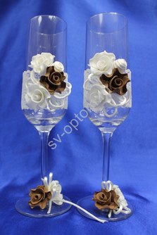 Свадебные бокалы ручной работы с латексными розами арт. 045-166