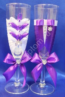 Свадебные бокалы ручной работы бело-фиолетовые арт. 045-180