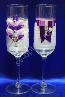 Свадебные бокалы ручной работы белые с фиолетовым арт. 045-200