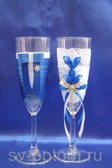 Свадебные бокалы ручной работы синие арт. 045-176