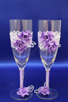 Свадебные бокалы  ручной работы  фиолетовые арт. 045-040