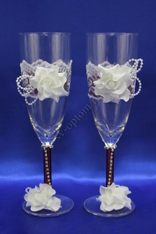 Свадебные бокалы  ручной работы с темно-фиолетовыми ножками арт. 045-004