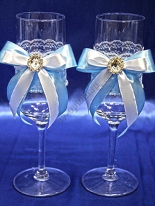 Свадебные бокалы ручной работы голубые арт. 045-652