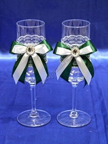 Свадебные бокалы ручной работы зеленые арт. 045-655