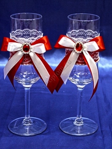 Свадебные бокалы ручной работы красные арт. 045-654