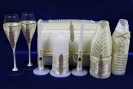 Свадебный набор айвори (Сундучок, Одежда на шампанское, Свечи, Бокалы) арт. 053-241