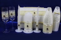 Свадебный набор айвори (Сундучок, Одежда на шампанское, Свечи, Бокалы) арт. 053-243