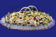 Свадебные кольца на машину с жемчугом, пионами и розами арт.122-513