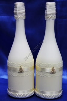 Шампанское молодоженов. Покраска и украшение бутылок в бело-айвори цвете . Арт. 046-054