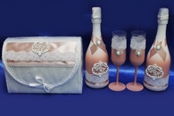 Набор пудровый (сундучок с монограммой, шампанское с монограммами, бокалы) арт. 053-262