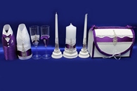 Набор фиолетовый (сундучок, одежка на шампанское, свечи, бокалы) арт. 053-279