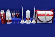 Набор марсала (сундучок, одежка на шампанское, свечи, бокалы) арт. 053-280