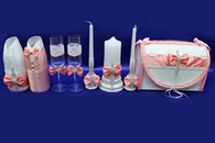 Набор розовый (сундучок, одежка на шампанское, свечи, бокалы) арт. 053-282