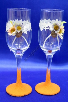Свадебные бокалы ручной работы оранжевые арт. 0454-673