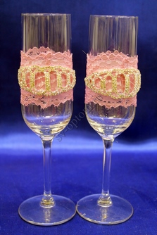 Свадебные бокалы ручной работы розовые с золотом арт. 0454-685