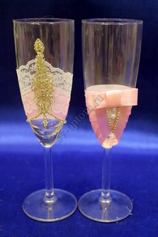 Свадебные бокалы ручной работы розовые арт. 0454-687
