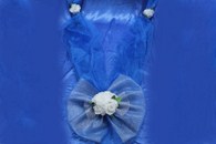 Бант с двумя лучами на радиатор и капот с синими розами, салатовой органзой и сеткой серебро арт. 12010-016