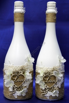 Шампанское свадебное в белых бутылках украшенное арт. 046-060
