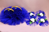 Свадебные украшения на машину синие (кольца на крышу 70х50см и цветы на ручки), арт.119-089