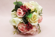 Букет дублер для невесты с персиковыми, розовыми и айвори розами арт. 020-008