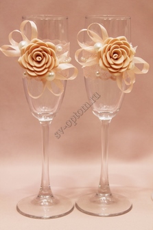 Свадебные бокалы ручной работы с персиковыми цветами арт. 0454-708