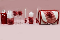 Набор бордово-белый (сундучок, одежка, свечи, бокалы) арт. 053-309