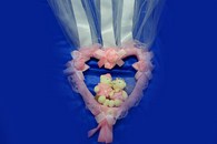 Сердце атласное розовое с мишками и фатином арт. 1208-001